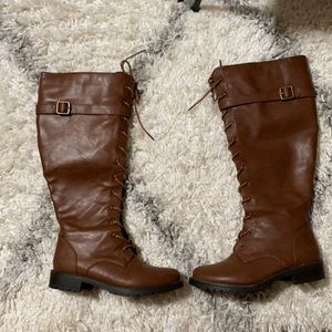 Camel brown knee high boots